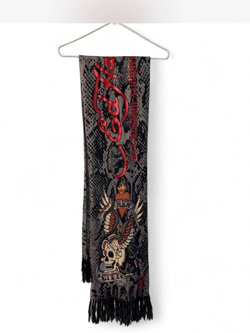 Ed Hardy Black & Red, Skull & Eagle New York City Scarf Vintage Y2K